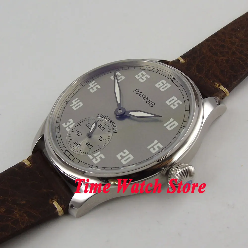 Мужские механические часы Parnis винтажные светящиеся с серым циферблатом
