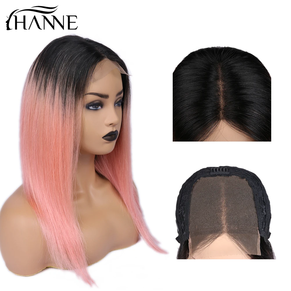 Бразильские волосы 4*4 парики на шнурках 1B # Ombre розовые прямые человеческие для