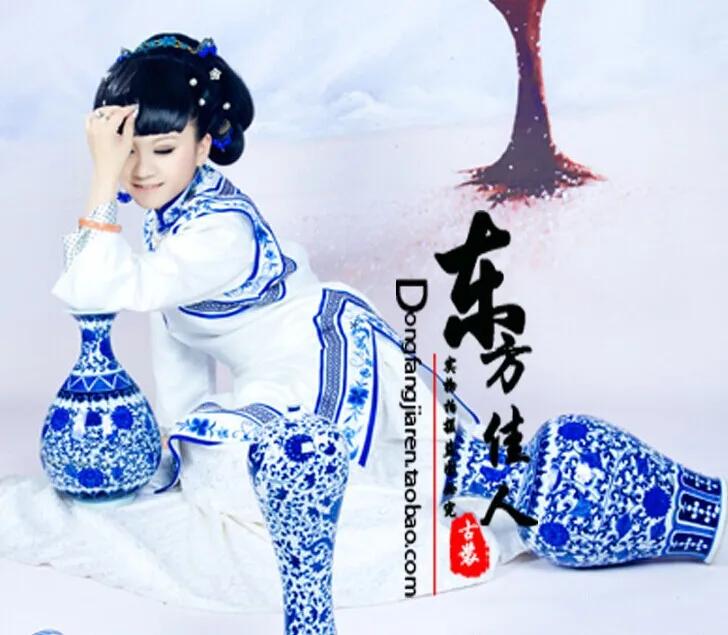 

2014 TV Play Drama Costume Palace Lock Jade Heart Actress Suyan Qing Princess Costume Blue and White Porcelain Qing Princess