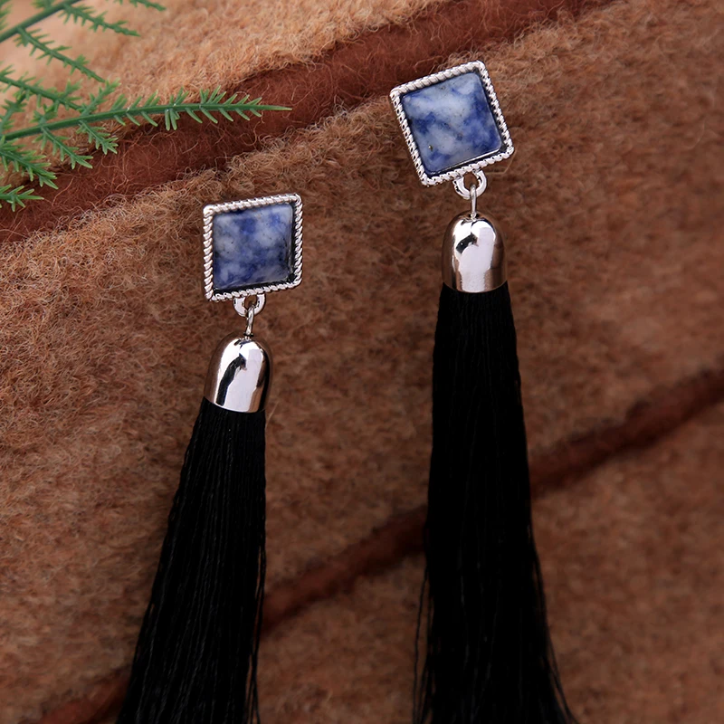 Классические черные серьги с бахромой квадратные длинные Этнические из