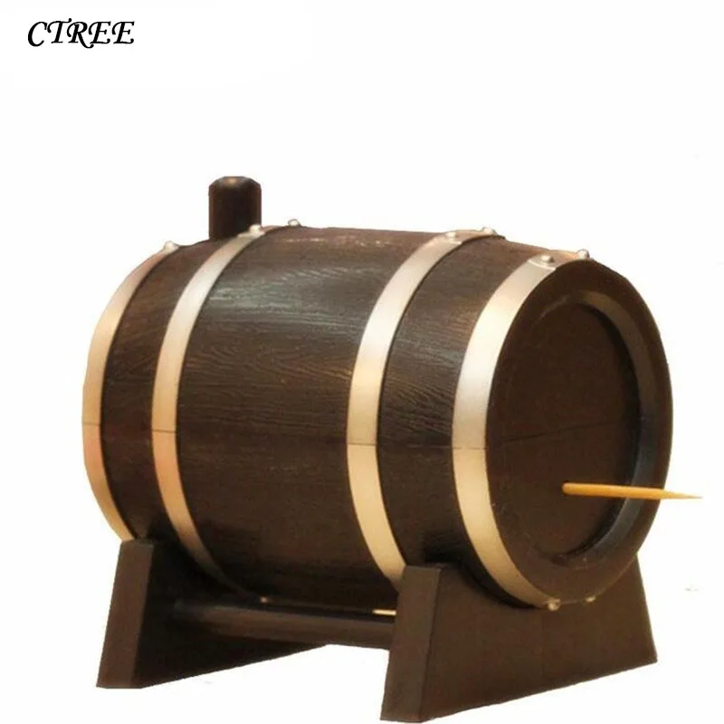 CTREE 1Pcs Fashion Creative Automatic Press Convenient Wine Barrel Plastic Toothpick Box Container Dispenser Holder Hot Sale C73 | Дом и сад