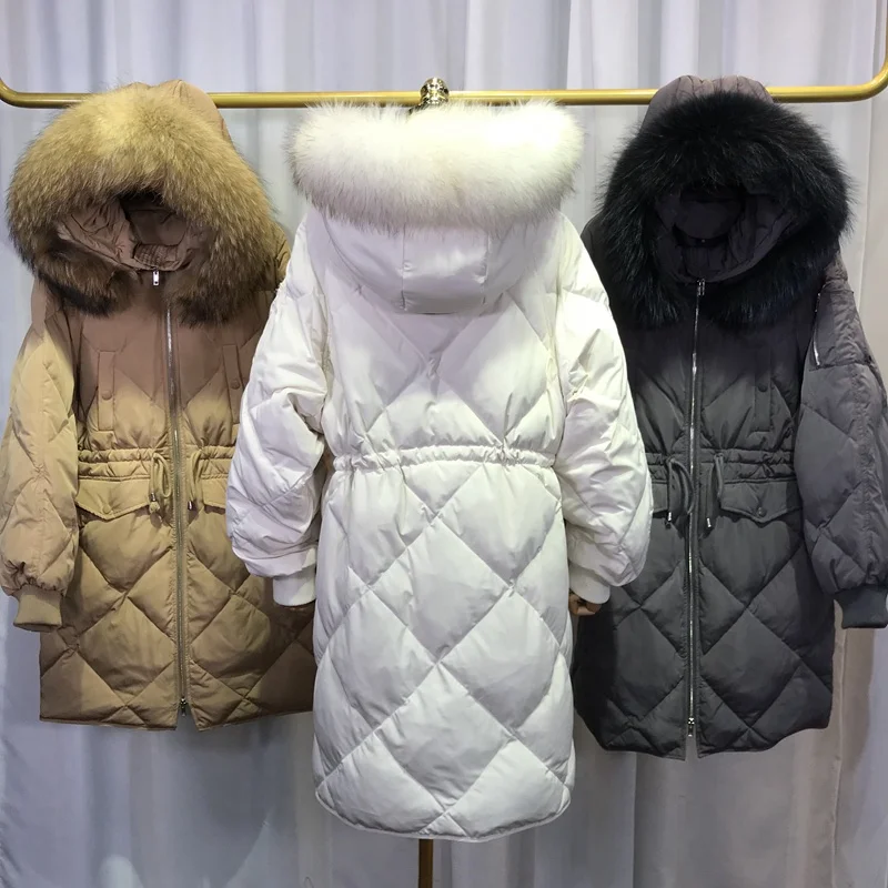 (TopFurMall) Европейская зимняя женская парка пуховые пальто 80% вниз Подлинная