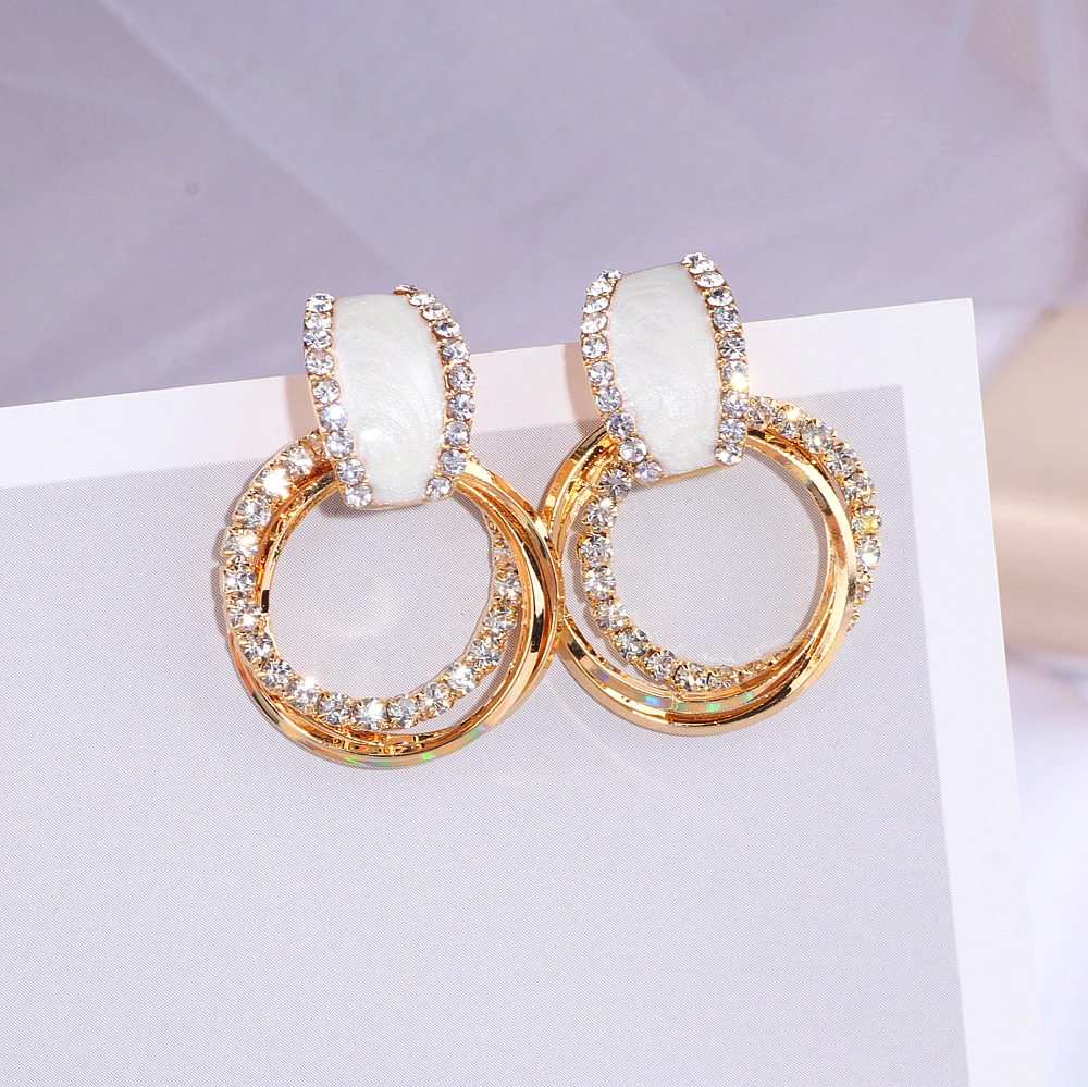New Style Bling Full Crystal Circle Earring For Women Elegant Luxury Round Shiny Drop Earrings Party Wedding Jewelry WX159 | Украшения и