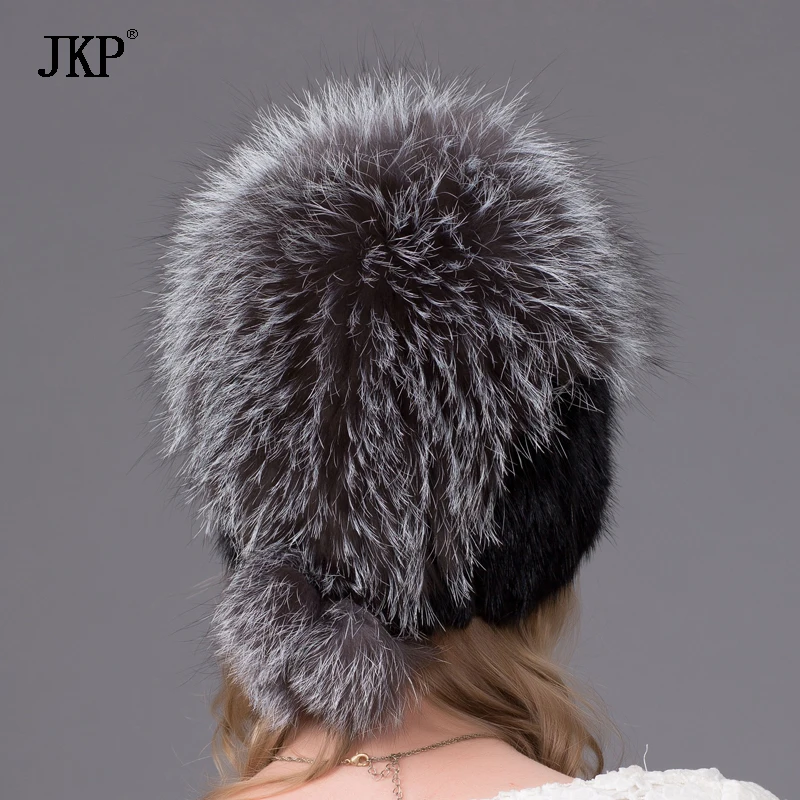 

Real Mink Fur Hat Beanie Cap with Fox FurPom Poms knitted mink fur hat winter fur hat