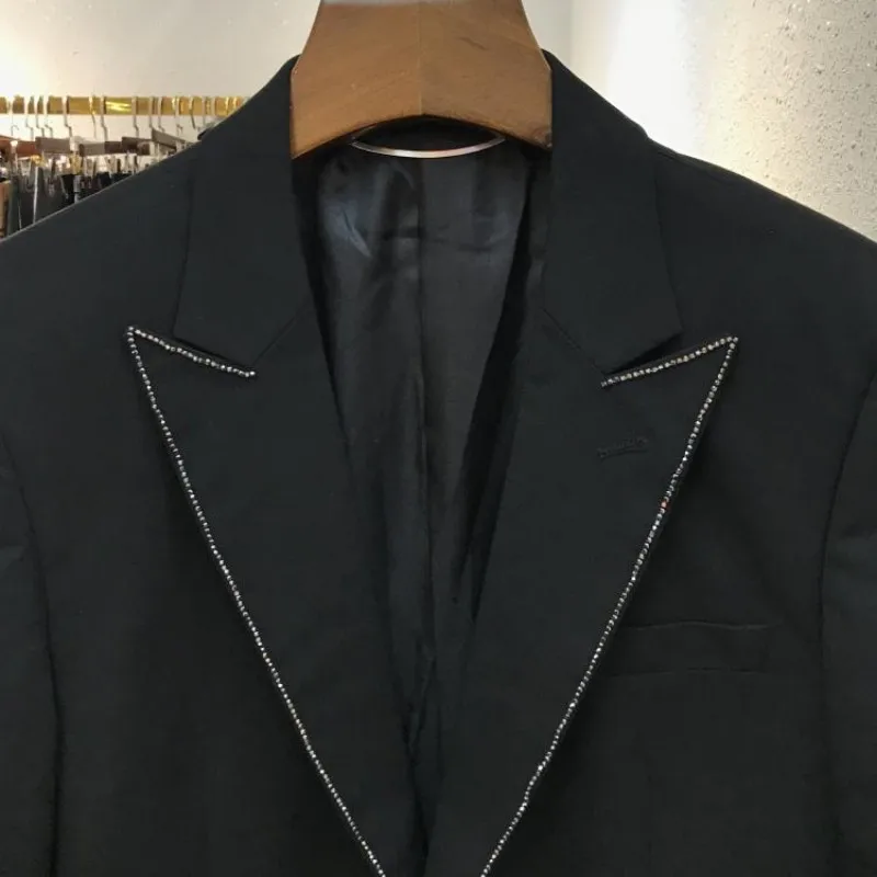 Brand Fashion Diamonds Rivet Blazer Suit Men Office Work Formal Terno Masculino TOP Quality Slim Fit Wedding Party Dress | Мужская