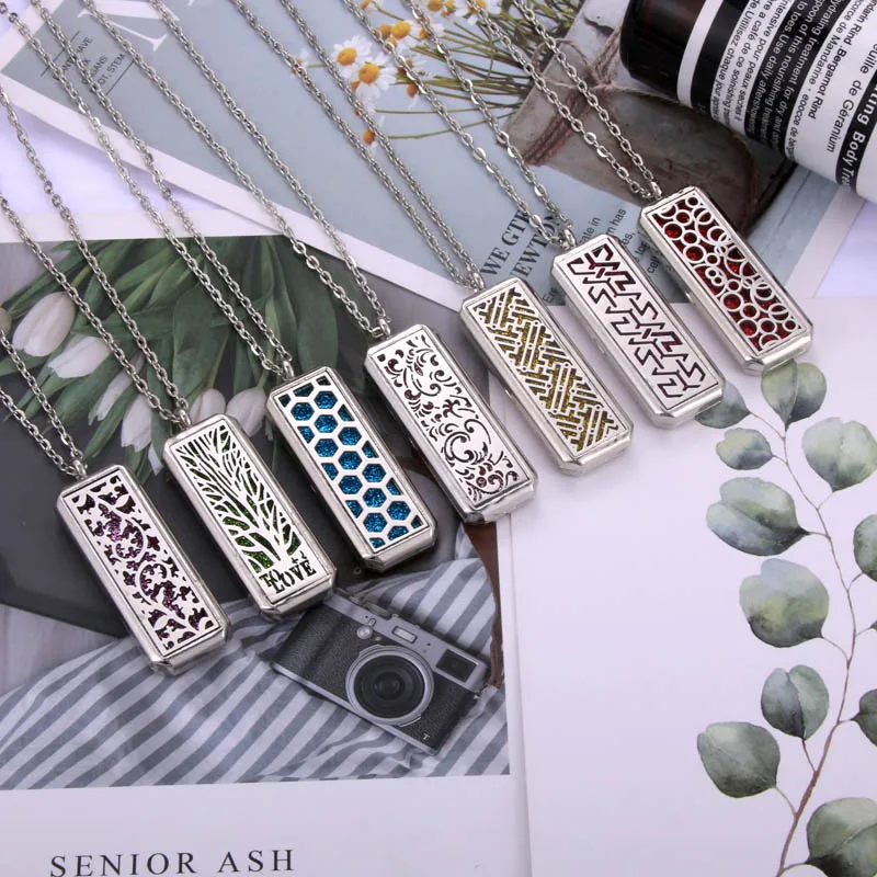 

New square Aromatherapy lockets perfume Essential Oils Diffuser locket Aroma Diffuser Pendant Necklace fashion Jewelry