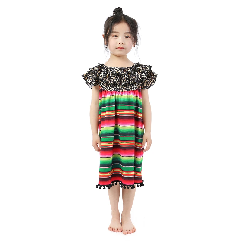 

Kaiya Angel Boutique Girls Leopard Ruffle Dress Children Short Sleeve Striped Summer Clothes 2019 Wholesale Casual Baby Outfit