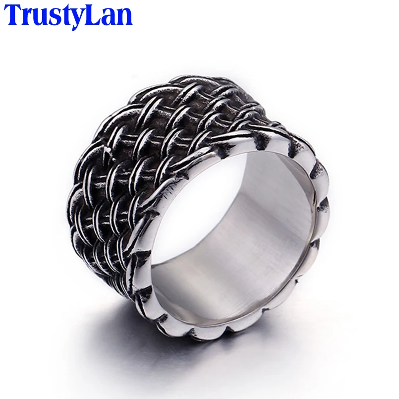 TrustyLan винтажное плетеное Стильное мужское кольцо 316L из нержавеющей стали