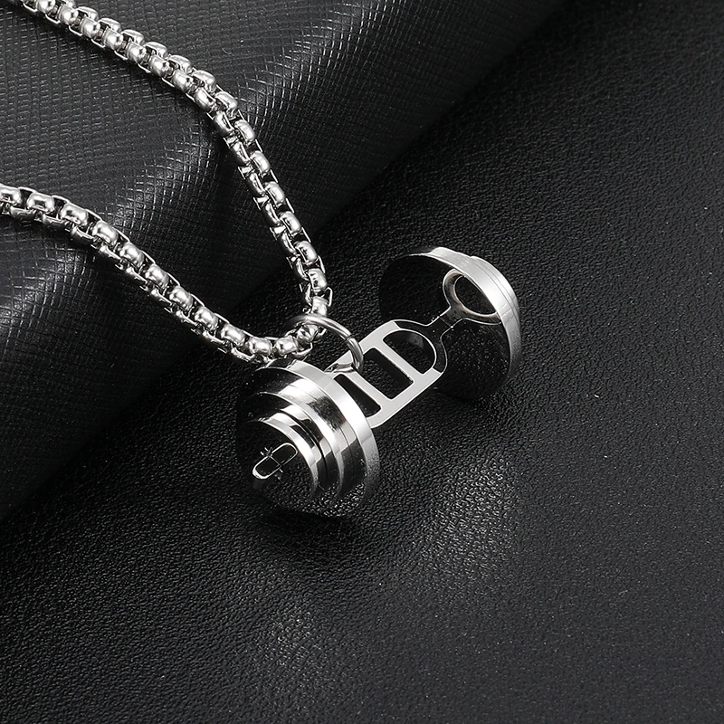 US7 Gym Fitness Necklaces& Pendants Men Stainless Steel Body Gym necklace for men Barbell Pendant Sport Jewelry