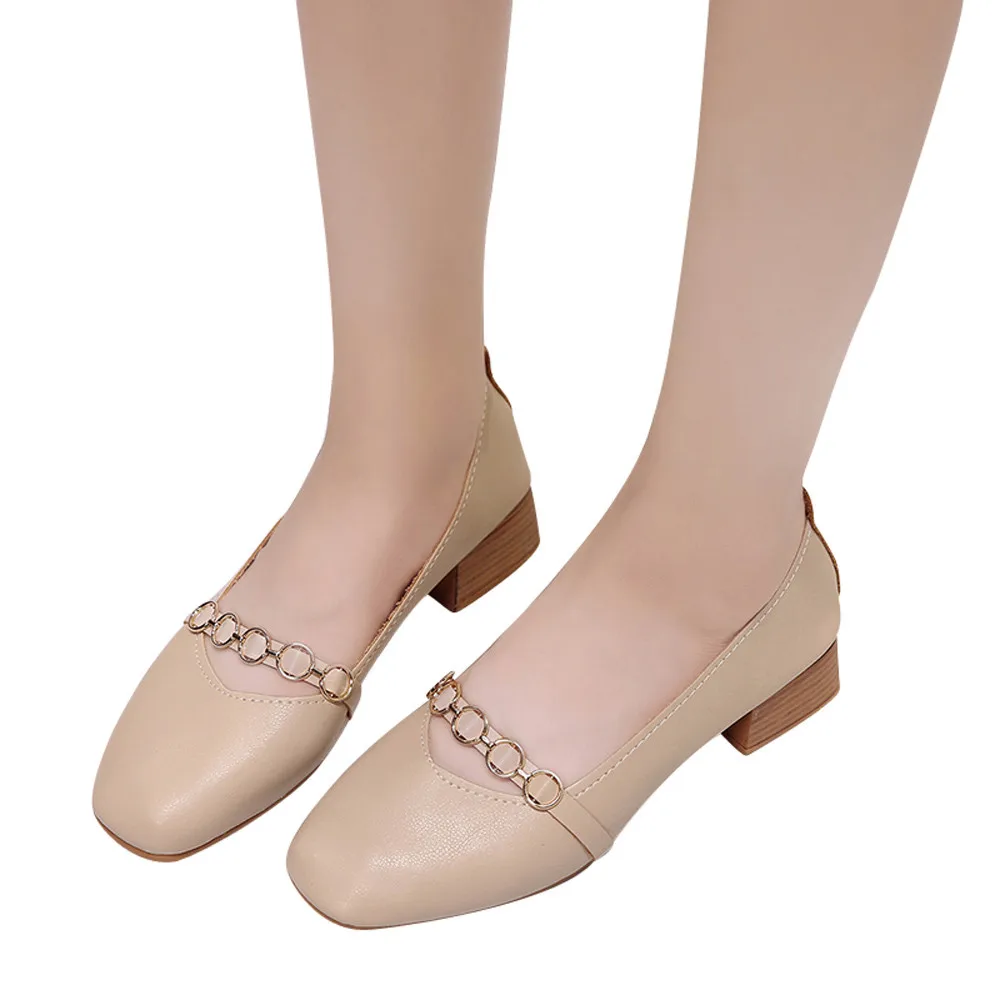 Women Shallow Square Toe Pumps Female Pure Color Elegant Shoes With Thick Heel Slip On Shoes Single Shoes Loafers Zapatos Mujer