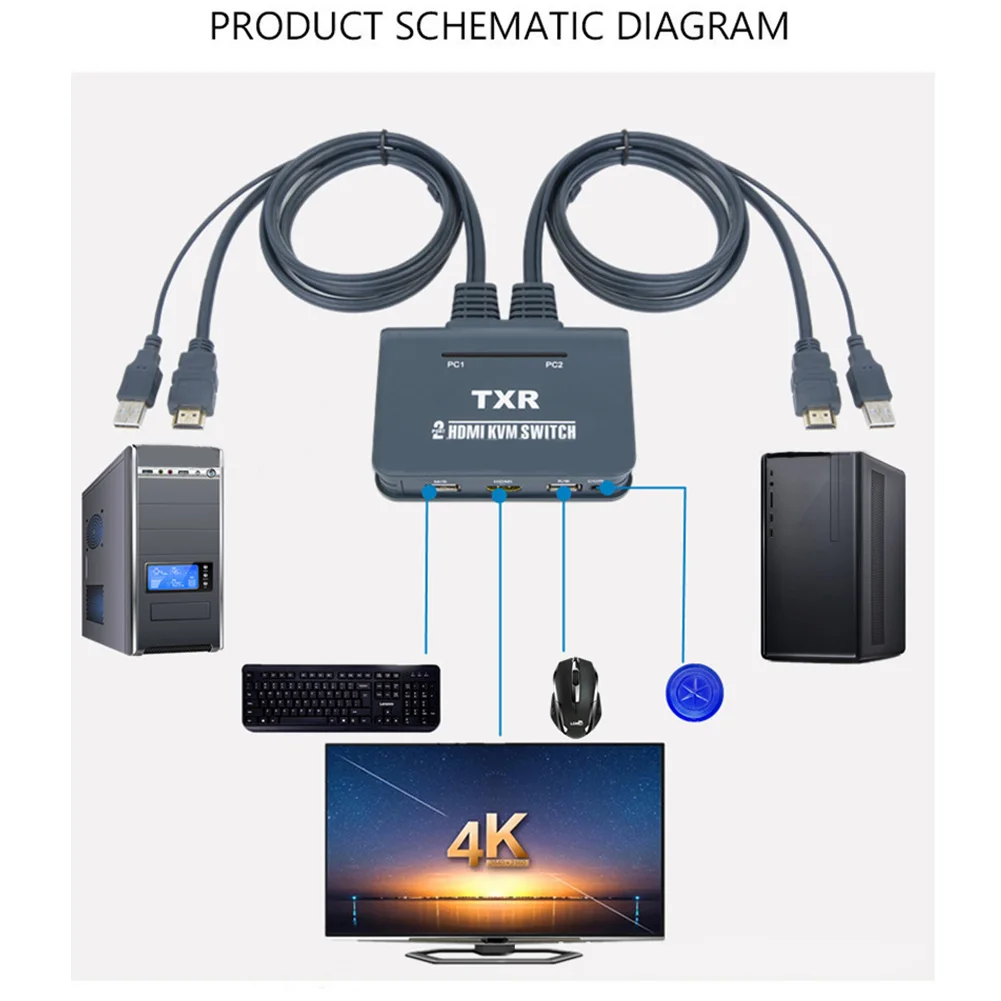 2 Port Splitter Box Dual Monitor With Cables Accessories TV Projector Plug And Play Notebook Button KVM Switch HDMI USB Computer |