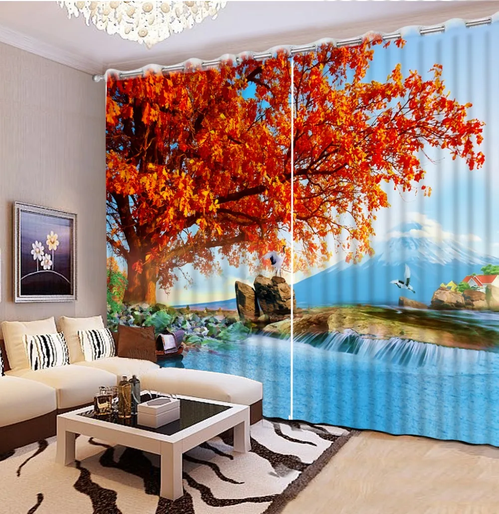 

custom curtains living room modern Maple autumn landscape curtains home goods 3d curtains 3d window curtains