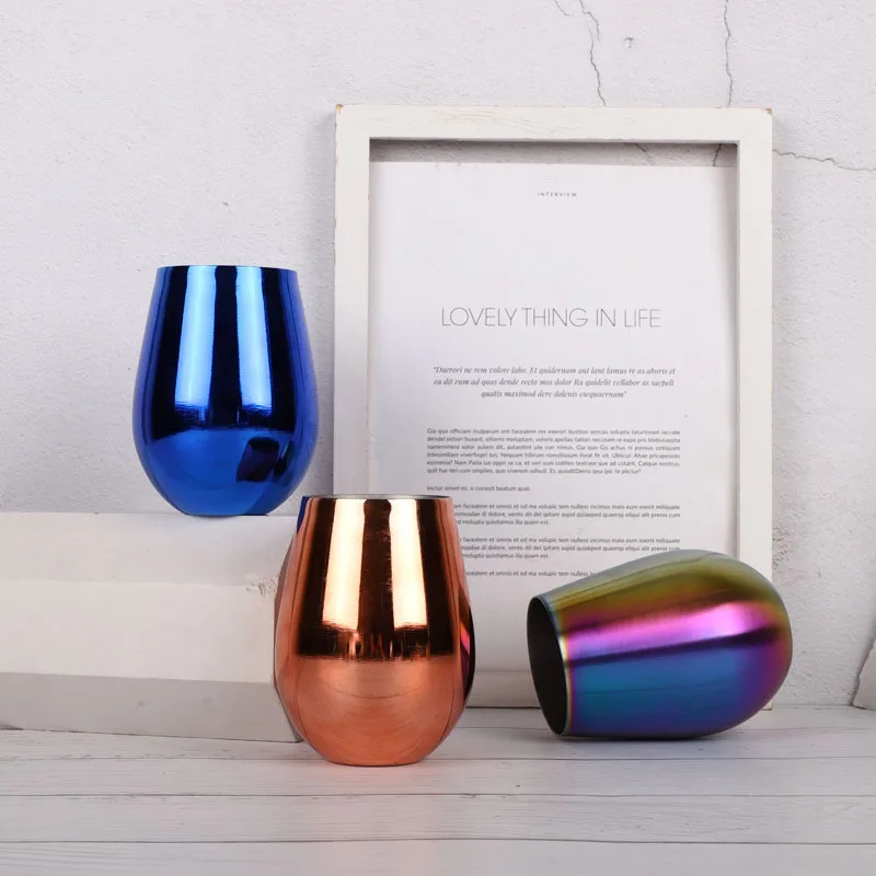 Stainless steel double-layer eggshell cup UV plating color plating process wine glass big belly beer mug