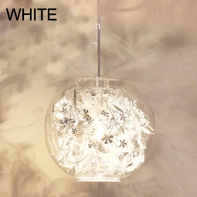 D28cm white A Современные подвесные светильники из прозрачного стекла с шариком из нержавеющей стали с цветами и листьями золотого и серебряного стекла, подвесные светильники для аквариума, Подвесная лампа - Цвет корпуса: D28cm white A