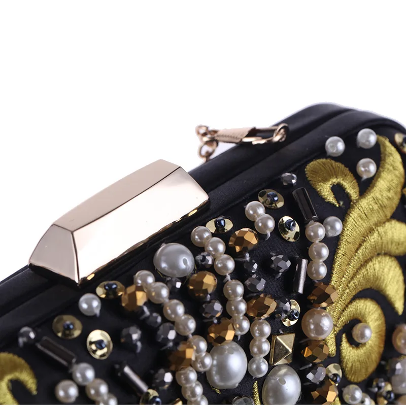 

Pearl Beaded Evening Clutch Bag Vintage Wedding Party Handbag Purse Bridal Clutches Hard Case Women Luxury Chain Shoulder Bags