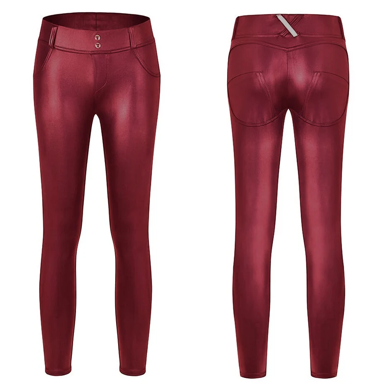2019 New Women Mid-rise pants PU Streetwear Skinny Pants Ladies Black Leather High Quality Trousers WKP344 | Женская одежда