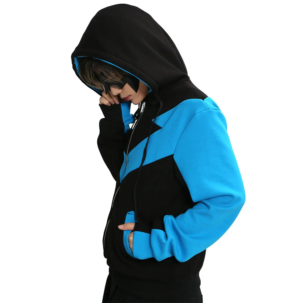 XCOSER Nightwing Толстовка комиксы костюм Бэтмена, косплей теплый хлопок синий черный с капюшоном зимняя Толстовка для мужчин взрослых