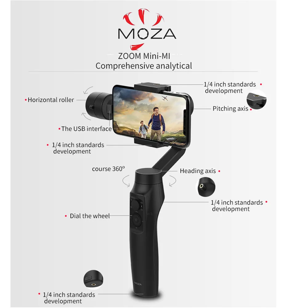 В наличии Moza мини Ми 3 оси ручной Gimbal стабилизатор Беспроводной зарядки 360
