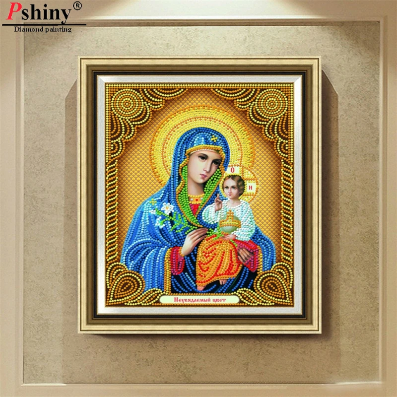 

Pshiny 5d DIY diamond painting cross stitch kit Religion Virgin Mary Partial paste Round rhinestone diamond embroidery F665