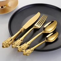 24pcsset luxury golden dinnerware set gold plated stainless steel cutlery wedding tableware christmas dining set knife and fork
