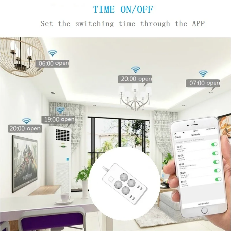 WiFi Smart Power Strip EU Plug Защита от перенапряжения 4 гнезда с usb портом переключатель