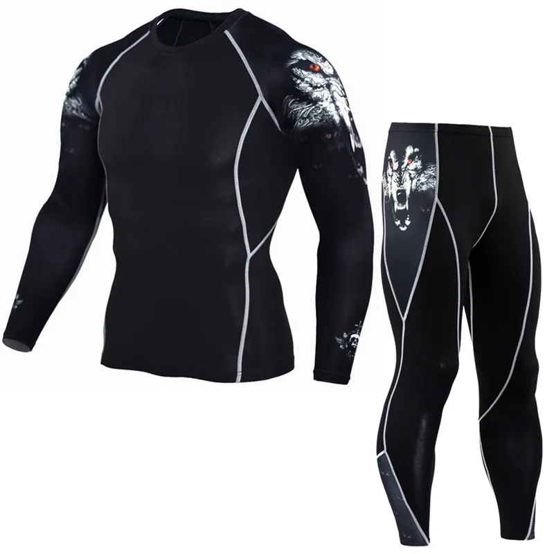 

Men's Compression Run jogging Suits Clothes Sports Set Long t shirt And Pants Gym Fitness workout Tights clothing 2pcs/Sets