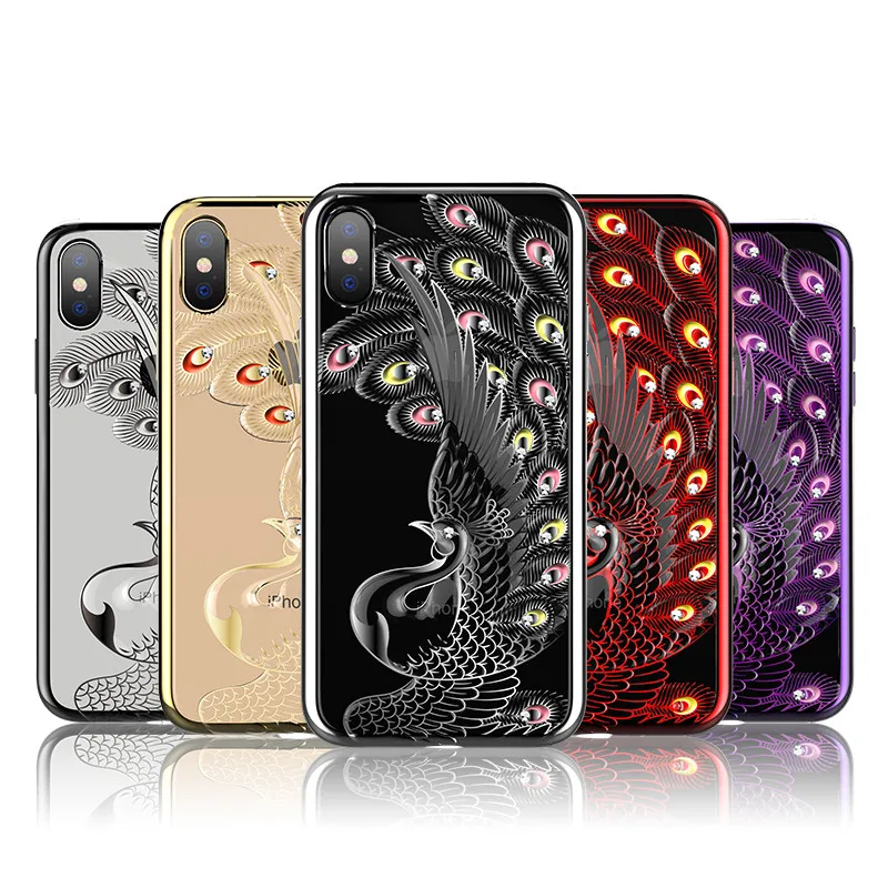 

10 шт./лот новейшие чехлы для телефонов iPhone Xs Max X 7 6 8 S Plus Блестящий Мягкий силиконовый чехол для телефона с рисунком павлина