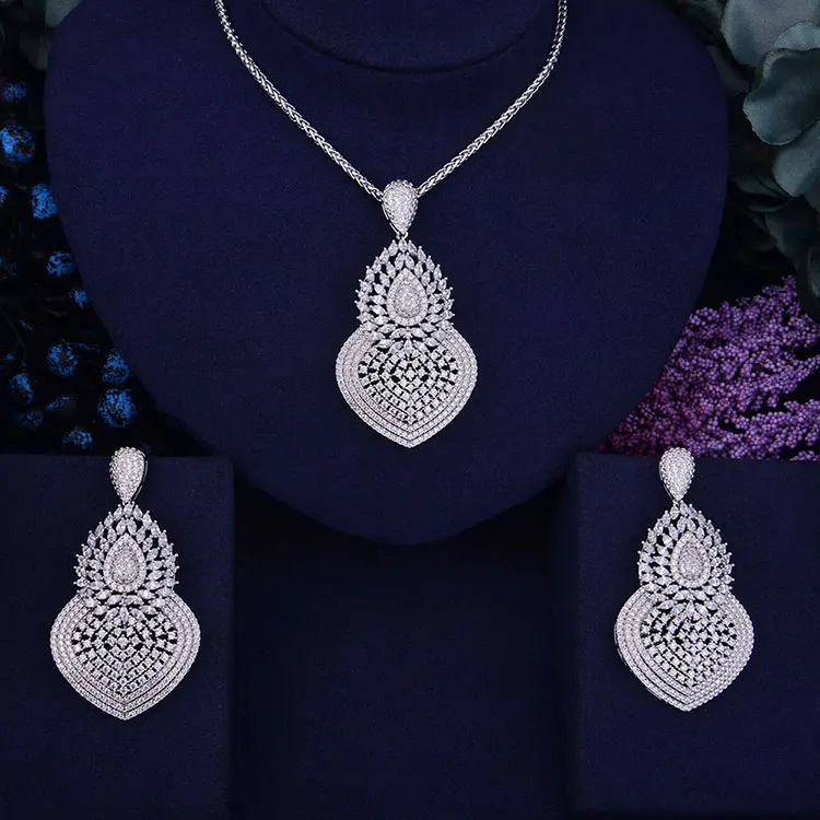 Silver GODKI Эксклюзивный роскошный женский нигерийский Свадебный Naija невесты кубического циркония ожерелье Дубай 2 шт свадебный ювелирный набор - Окраска металла: Silver