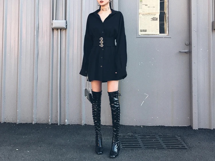 Худи Harajuku длинный свитер платье женские черные панк готические толстовки с капюшоном женские осеннее худи в стиле хараюку DV26