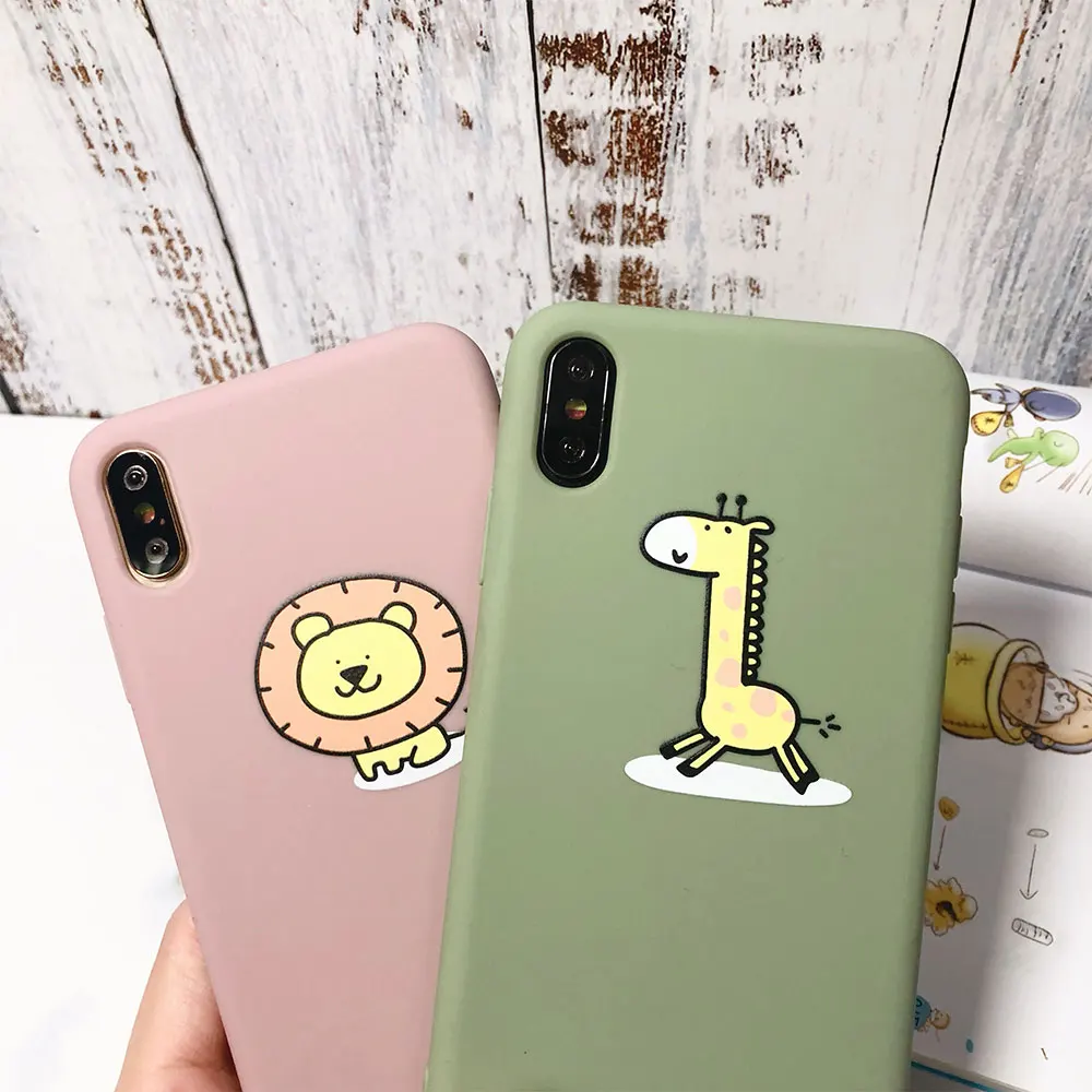 Мягкий милый чехол из ТПУ для iPhone X XS XR Xs 8 7 Plus чехлы с животными львом жирафом 6 6S
