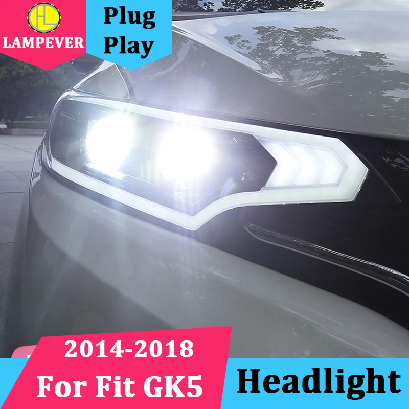 Стайлинг автомобиля для Honda фара модели 2014 2018 Fit GK5 светодиодный объектив фар с
