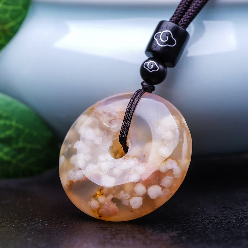 

QIANXU 925 Silver Beads Circle Chalcedony Necklace Pendant Lucky Blessing Necklace Pendant Fine Jewelry With Chain