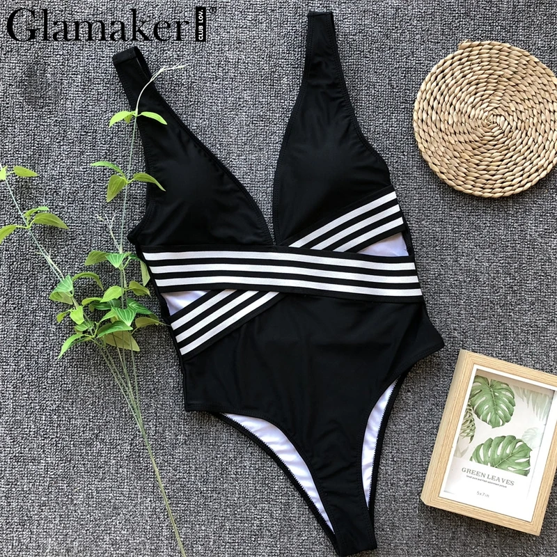 Женский купальник Glamaker черный короткий пляжный костюм с открытой спинкой и
