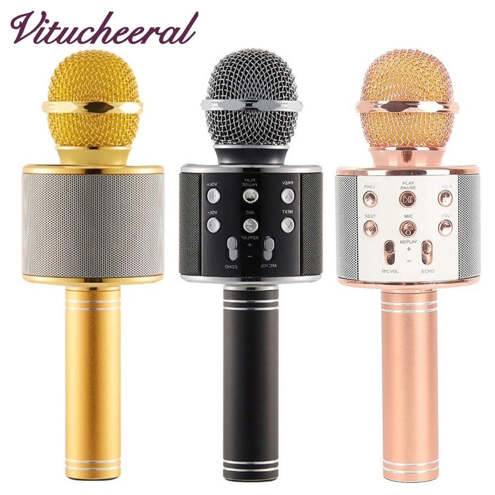 WS-858 Mic Karaoke Microphone Wireless headphone Mini Portable Bluetooth 4.1 bluetooth Speaker WS858 Outdoor KTV | Электроника