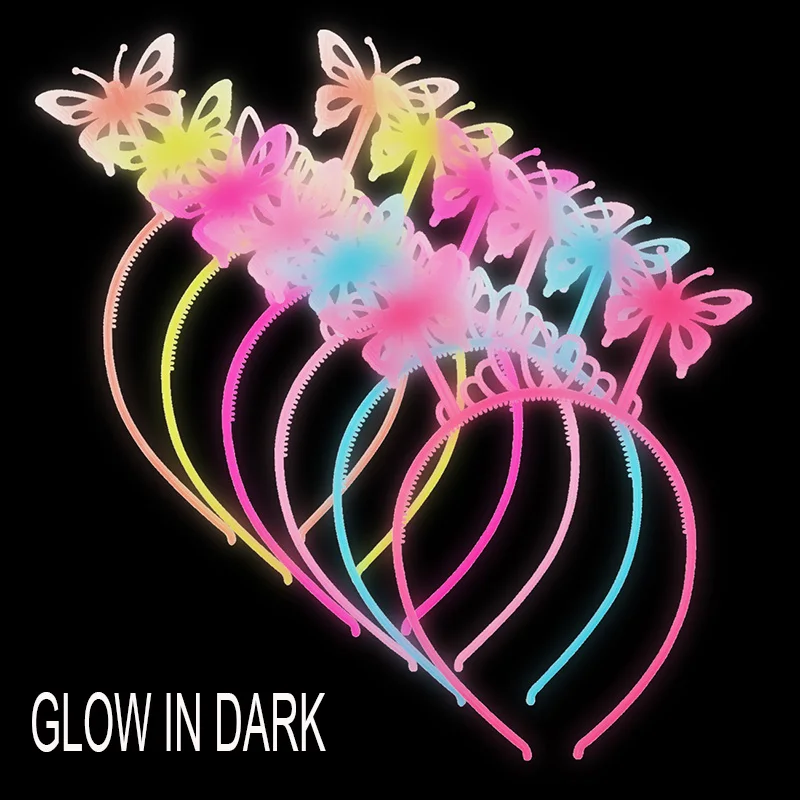 Candygirl 6 шт./компл. бабочка светящийся ободок для девочек Пластик Glow Волосы Резинки аксессуары вечерние головной убор на Хэллоуин - Цвет: 6pcs glow headband