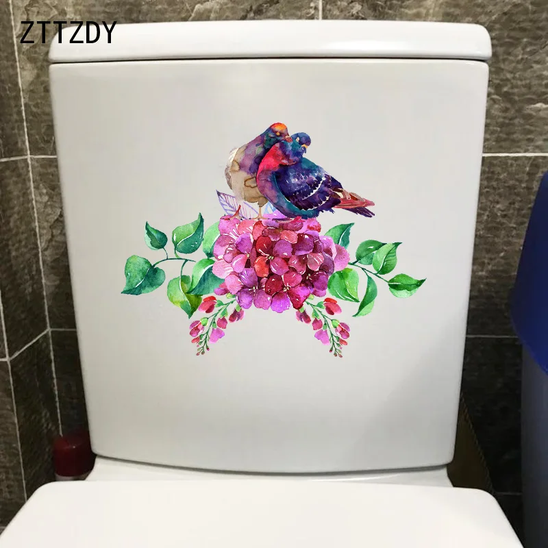 

ZTTZDY, классический узор с цветами и птицами, 22,4x17,2 см, наклейка для сиденья унитаза, настенные наклейки для дома, украшение T2-0223