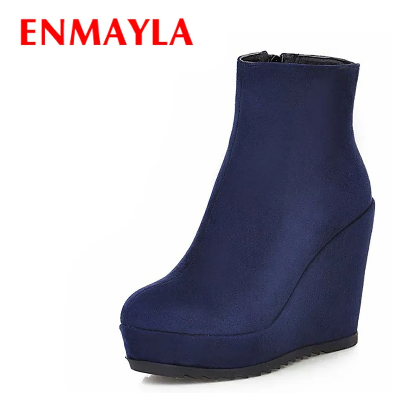 ENMAYLA New Women Boots High Quality Round Toe Ankle Fashion Heels Platform Autumn Winter Wedges for sale | Обувь