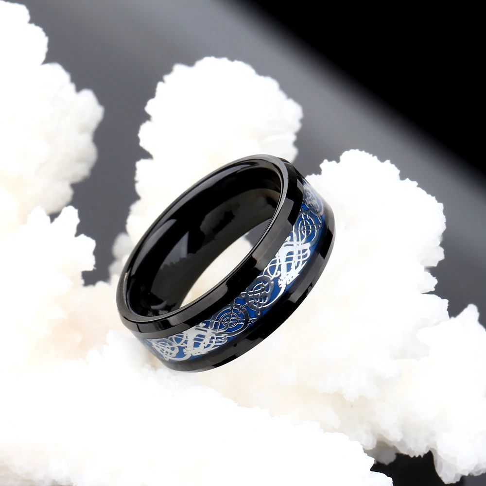 Somen кольцо для мужчин 8 мм черное вольфрамовое кельтский Дракон инкрустированное