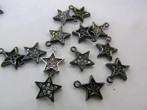

12pcs Bling Pave Micro Pave Diamond gunmetal Jewelry star Gold Silver Jewelry beads connector finding earrings 12-20mm