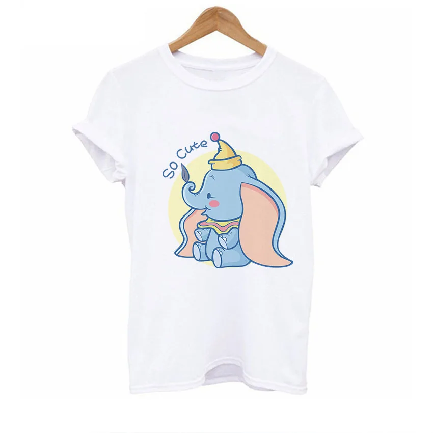 BTFCL Dumbo, женская футболка, Забавный слон, Camiseta Dumbo, футболка с принтом, женская, американская, популярная, футболка, милая, 90 s, футболка с животными - Цвет: white43