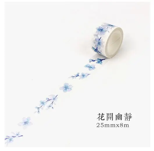 Blue floral flowers Свежий романтическое платье с цветочным узором и птица образец лента для декорации Washi DIY наклейки для дневника Скрапбукинг Стикеры этикетки клейкая лента - Цвет: Blue floral flowers