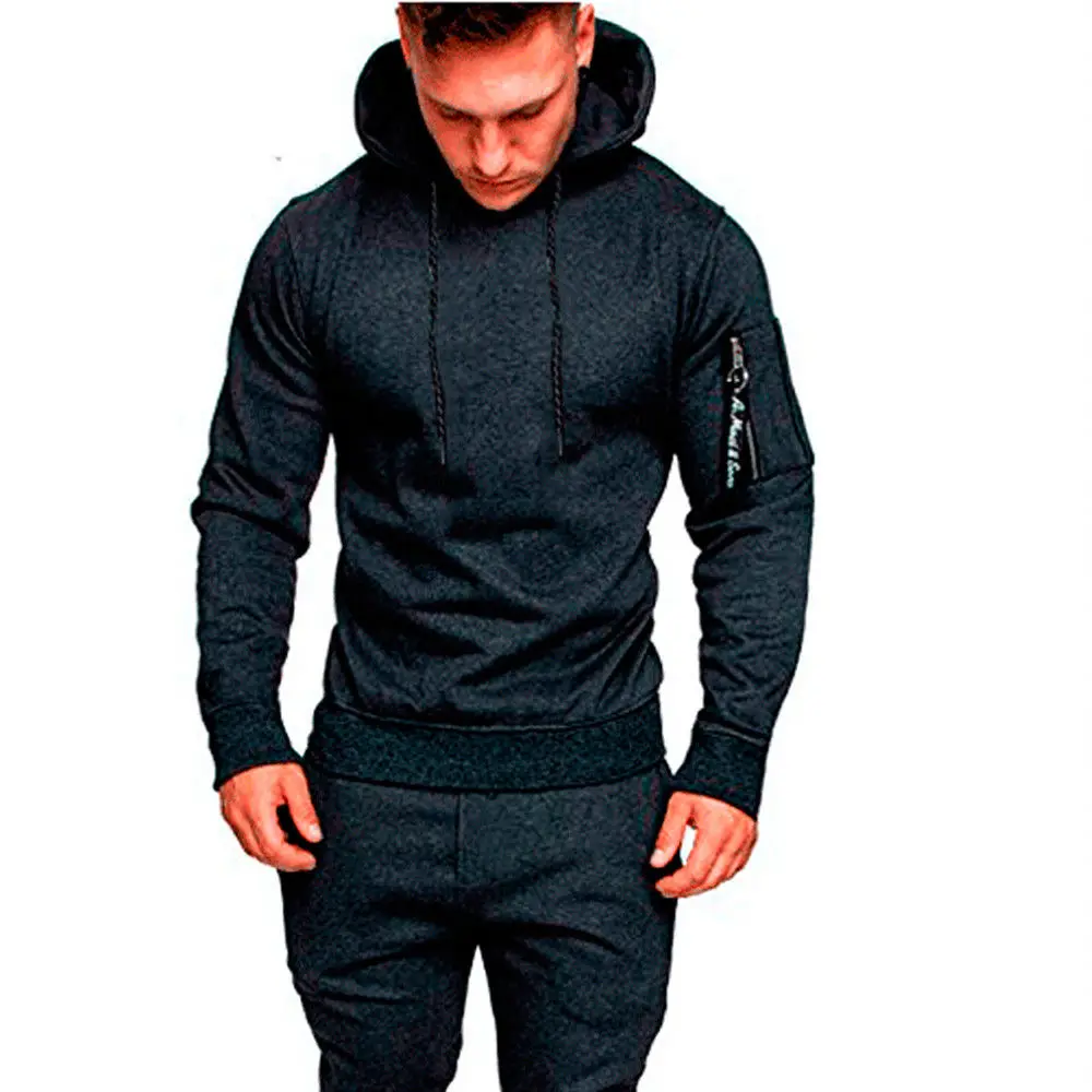 deep Grey Top Новинка, мужской спортивный костюм, Осень-зима, активный костюм, верхняя одежда, худи с капюшоном и длинные штаны - Цвет: deep Grey Top