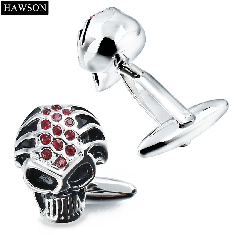 Запонки HAWSON в индивидуальном стиле с черепом Инопланетянина красным кристаллом