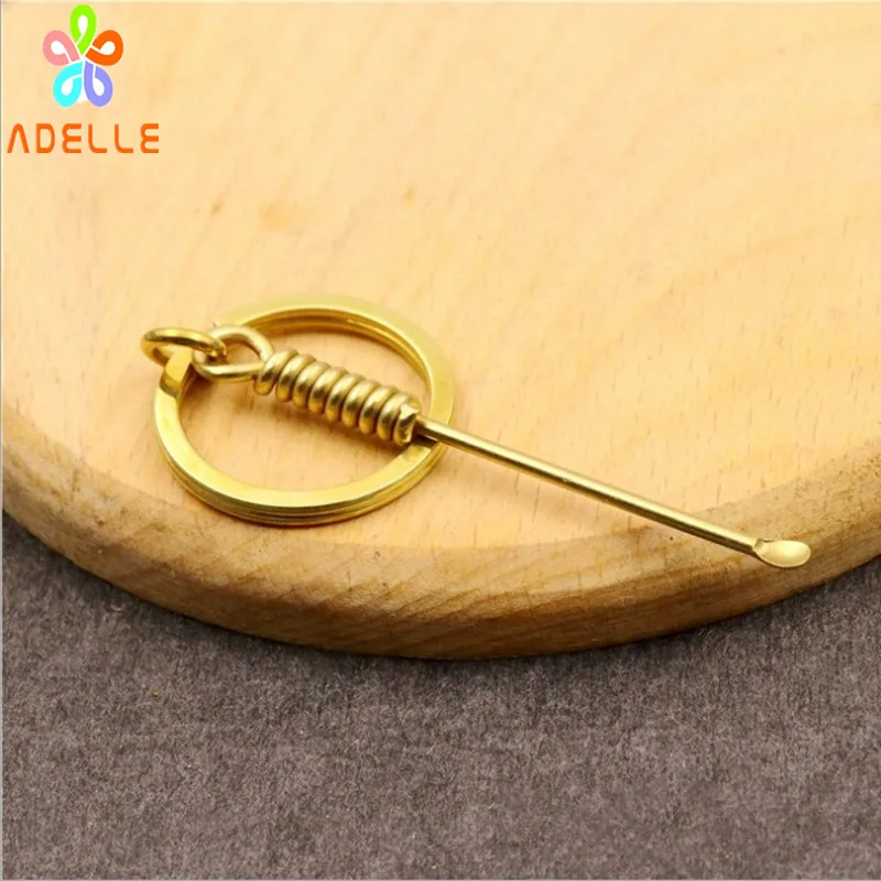 

3x 100% Solid brass EDC Ear Pick Curette Spoon with Ring Ear Cleaning Wax Remover Care tools Key Accessory Free Shipping