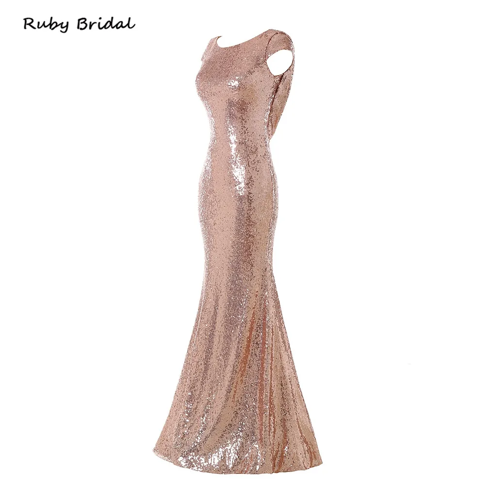 Ruby Bridal 2017 длинное платье цвета шампанского золотого с блестками Платья для