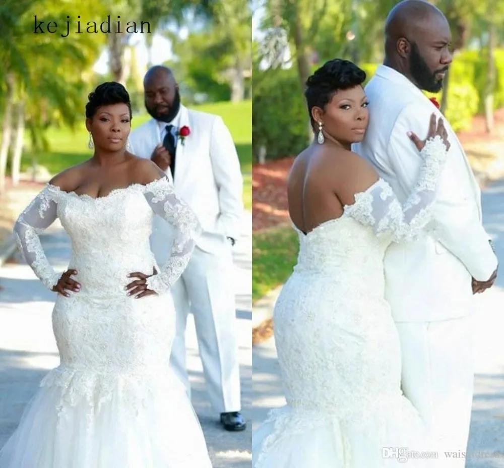 

Женское свадебное платье с юбкой годе, роскошное кружевное платье с длинным рукавом и открытыми плечами, свадебное платье со шлейфом, 2020