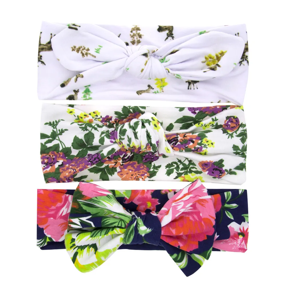 

3pcs Kid Baby Girl Cotton Elastic Hairband Children Stretch Turban Flower Rabbit Headband Headwear Baby Hair Band Accessories#X