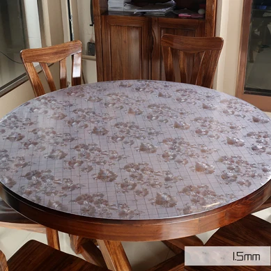 Rich flower 1.5mm Прозрачная мягкая стеклянная ПВХ круглая скатерть водонепроницаемая и маслостойкая одноразовая домашняя скатерть для ресторана отеля - Цвет: Rich flower 1.5mm
