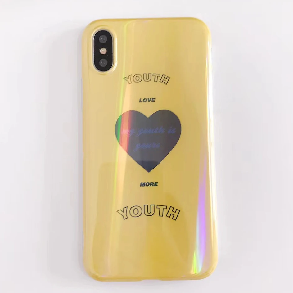 Чехол для телефона с голубым лучом лазером любовным сердцем IPhone X XR XS Max блестящий
