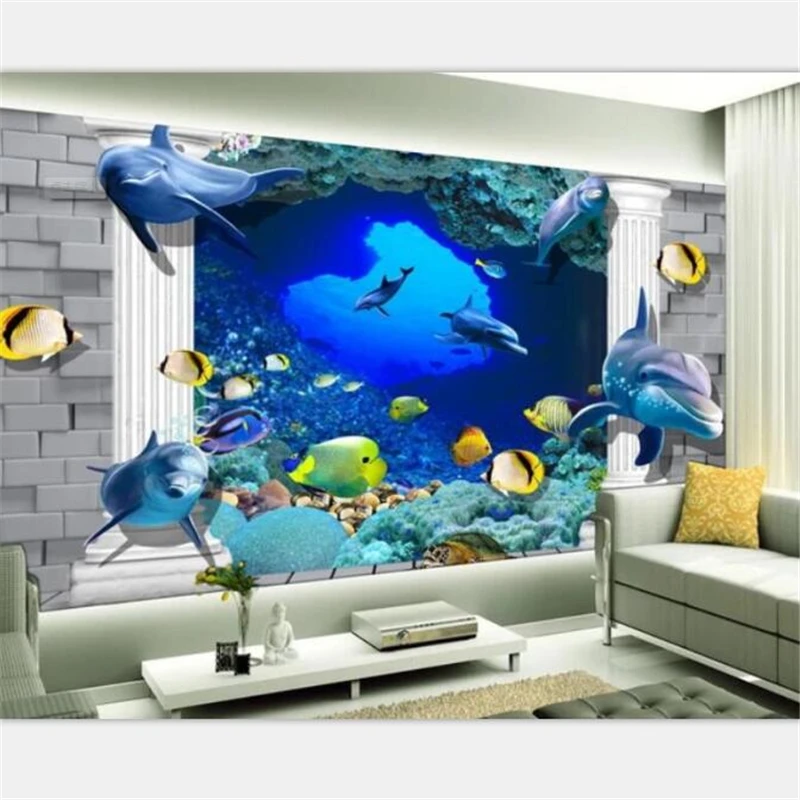 

beibehang Mural wallpaper custom home decor living room bedroom photo 3d sea underwater world Roman column mural background